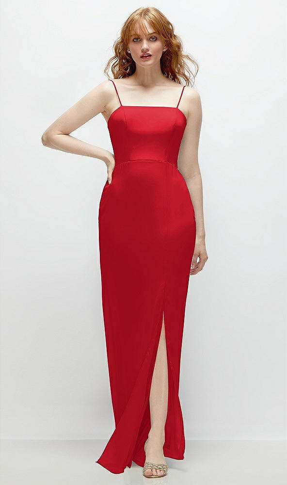 Front View - Parisian Red Tie-Back Cutout Trumpet Gown with Front Slit