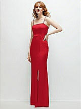 Rear View Thumbnail - Parisian Red Tie-Back Cutout Trumpet Gown with Front Slit