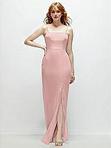 Front View Thumbnail - Rose - PANTONE Rose Quartz Tie-Back Cutout Trumpet Gown with Front Slit