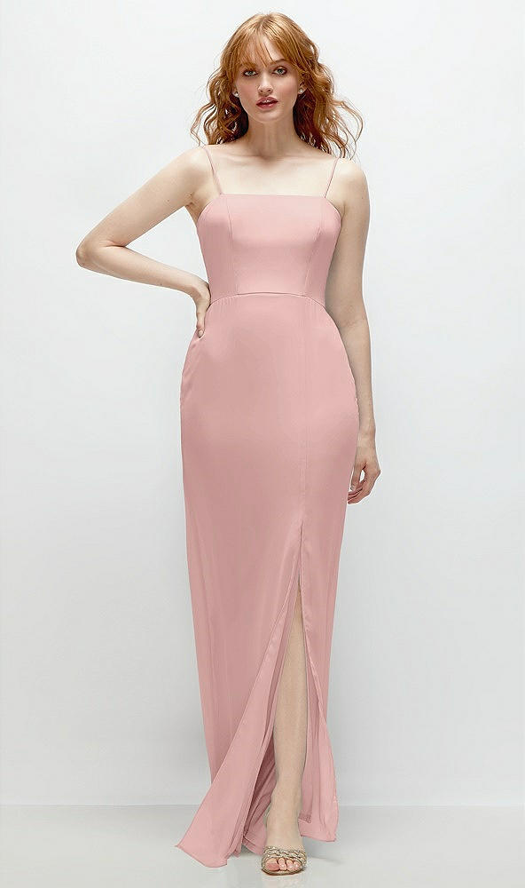 Front View - Rose - PANTONE Rose Quartz Tie-Back Cutout Trumpet Gown with Front Slit