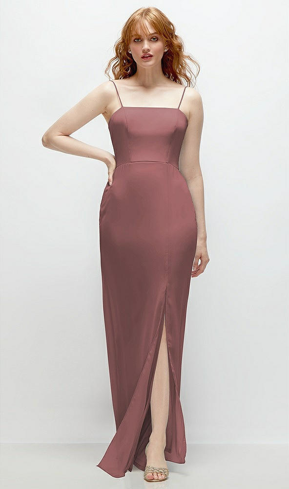 Front View - Rosewood Tie-Back Cutout Trumpet Gown with Front Slit