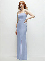 Rear View Thumbnail - Sky Blue Tie-Back Cutout Trumpet Gown with Front Slit