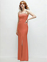 Rear View Thumbnail - Terracotta Copper Tie-Back Cutout Trumpet Gown with Front Slit