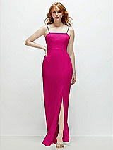 Front View Thumbnail - Think Pink Tie-Back Cutout Trumpet Gown with Front Slit