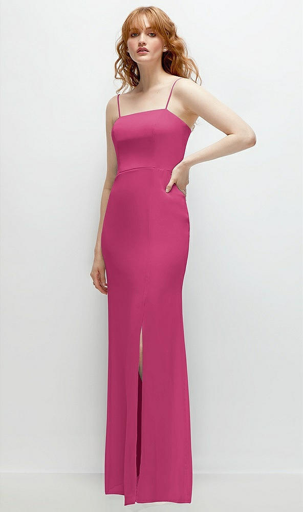 Back View - Tea Rose Tie-Back Cutout Trumpet Gown with Front Slit