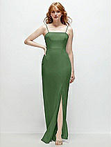 Front View Thumbnail - Vineyard Green Tie-Back Cutout Trumpet Gown with Front Slit