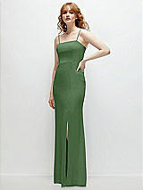 Rear View Thumbnail - Vineyard Green Tie-Back Cutout Trumpet Gown with Front Slit