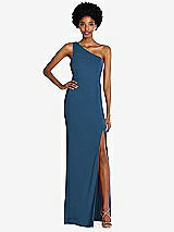 Front View Thumbnail - Dusk Blue One-Shoulder Chiffon Trumpet Gown