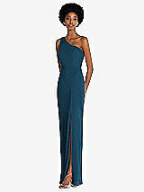 Side View Thumbnail - Atlantic Blue One-Shoulder Chiffon Trumpet Gown