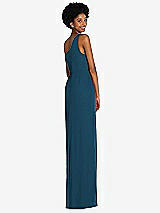 Rear View Thumbnail - Atlantic Blue One-Shoulder Chiffon Trumpet Gown