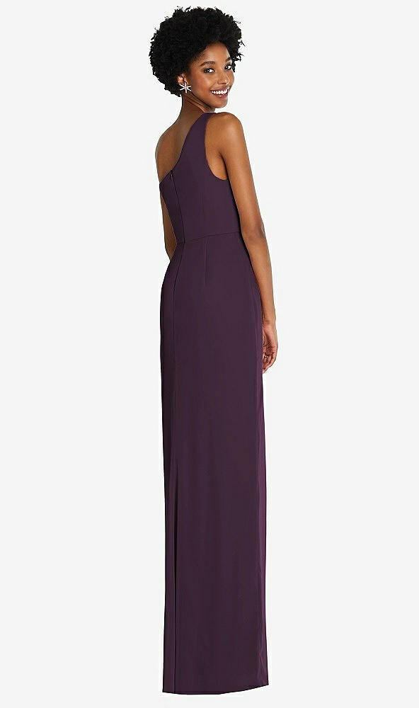 Back View - Aubergine One-Shoulder Chiffon Trumpet Gown