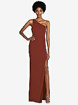 Front View Thumbnail - Auburn Moon One-Shoulder Chiffon Trumpet Gown