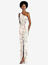 Side View Thumbnail - Blush Garden One-Shoulder Chiffon Trumpet Gown