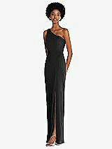 Side View Thumbnail - Black One-Shoulder Chiffon Trumpet Gown