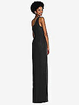 Rear View Thumbnail - Black One-Shoulder Chiffon Trumpet Gown