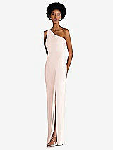 Side View Thumbnail - Blush One-Shoulder Chiffon Trumpet Gown