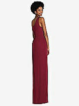 Rear View Thumbnail - Burgundy One-Shoulder Chiffon Trumpet Gown