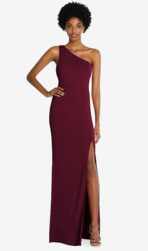 Front View - Cabernet One-Shoulder Chiffon Trumpet Gown