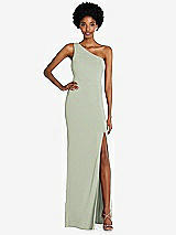 Front View Thumbnail - Celadon One-Shoulder Chiffon Trumpet Gown