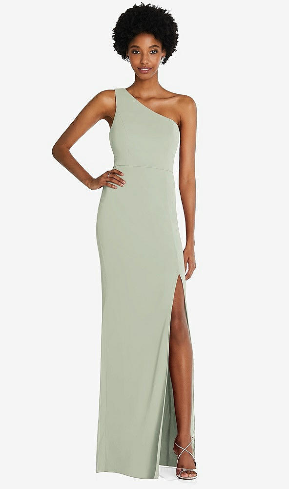 Front View - Celadon One-Shoulder Chiffon Trumpet Gown