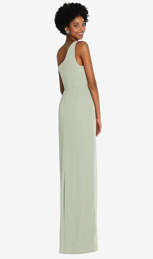 Back View - Celadon One-Shoulder Chiffon Trumpet Gown