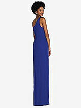 Rear View Thumbnail - Cobalt Blue One-Shoulder Chiffon Trumpet Gown