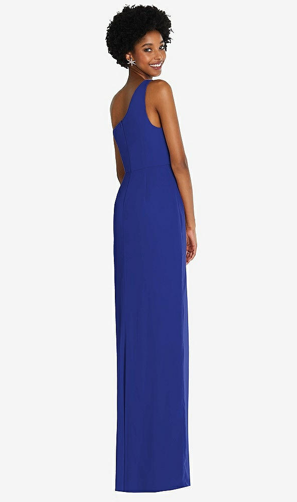 Back View - Cobalt Blue One-Shoulder Chiffon Trumpet Gown