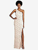 Front View Thumbnail - Coquette Floral Print One-Shoulder Chiffon Trumpet Gown