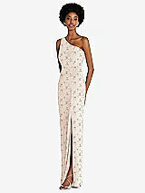 Side View Thumbnail - Coquette Floral Print One-Shoulder Chiffon Trumpet Gown