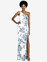 Front View Thumbnail - Cottage Rose Dusk Blue One-Shoulder Chiffon Trumpet Gown