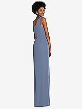 Rear View Thumbnail - Larkspur Blue One-Shoulder Chiffon Trumpet Gown