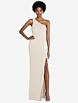 Front View Thumbnail - Oat One-Shoulder Chiffon Trumpet Gown