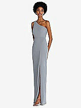 Side View Thumbnail - Platinum One-Shoulder Chiffon Trumpet Gown