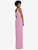 Rear View Thumbnail - Powder Pink One-Shoulder Chiffon Trumpet Gown