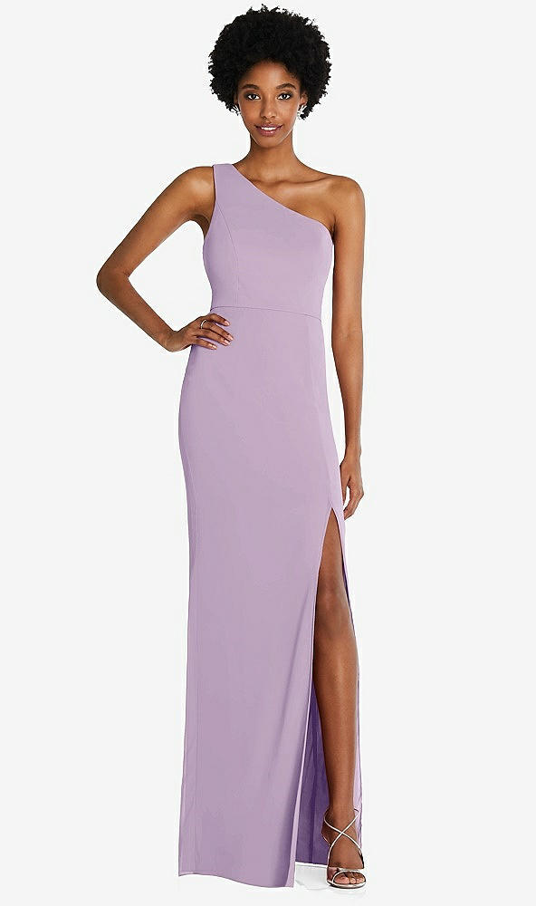 Front View - Pale Purple One-Shoulder Chiffon Trumpet Gown