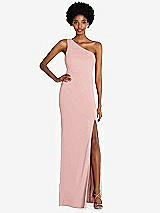 Front View Thumbnail - Rose - PANTONE Rose Quartz One-Shoulder Chiffon Trumpet Gown