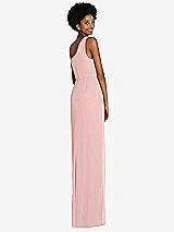 Rear View Thumbnail - Rose - PANTONE Rose Quartz One-Shoulder Chiffon Trumpet Gown