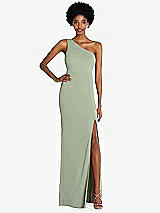 Front View Thumbnail - Sage One-Shoulder Chiffon Trumpet Gown