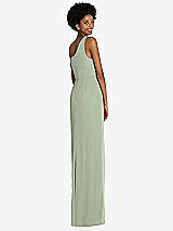 Rear View Thumbnail - Sage One-Shoulder Chiffon Trumpet Gown