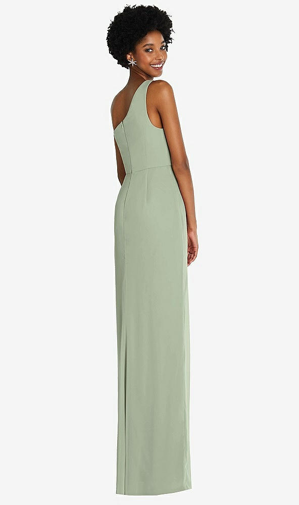 Back View - Sage One-Shoulder Chiffon Trumpet Gown