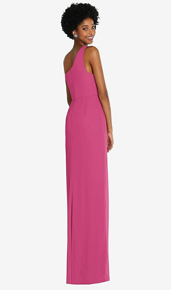 Back View - Tea Rose One-Shoulder Chiffon Trumpet Gown