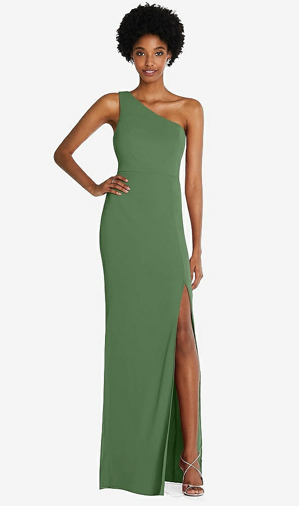 Front View - Vineyard Green One-Shoulder Chiffon Trumpet Gown