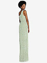 Rear View Thumbnail - Vintage Primrose Sage One-Shoulder Chiffon Trumpet Gown