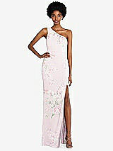 Front View Thumbnail - Watercolor Print One-Shoulder Chiffon Trumpet Gown