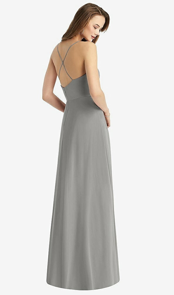 Back View - Chelsea Gray Cowl Neck Criss Cross Back Maxi Dress