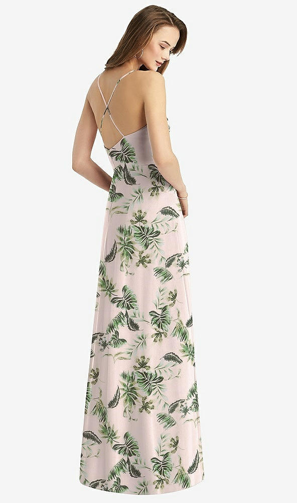 Back View - Palm Beach Print Cowl Neck Criss Cross Back Maxi Dress