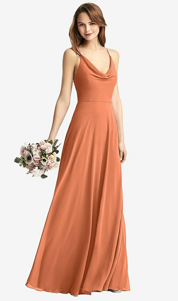 Front View - Sweet Melon Cowl Neck Criss Cross Back Maxi Dress