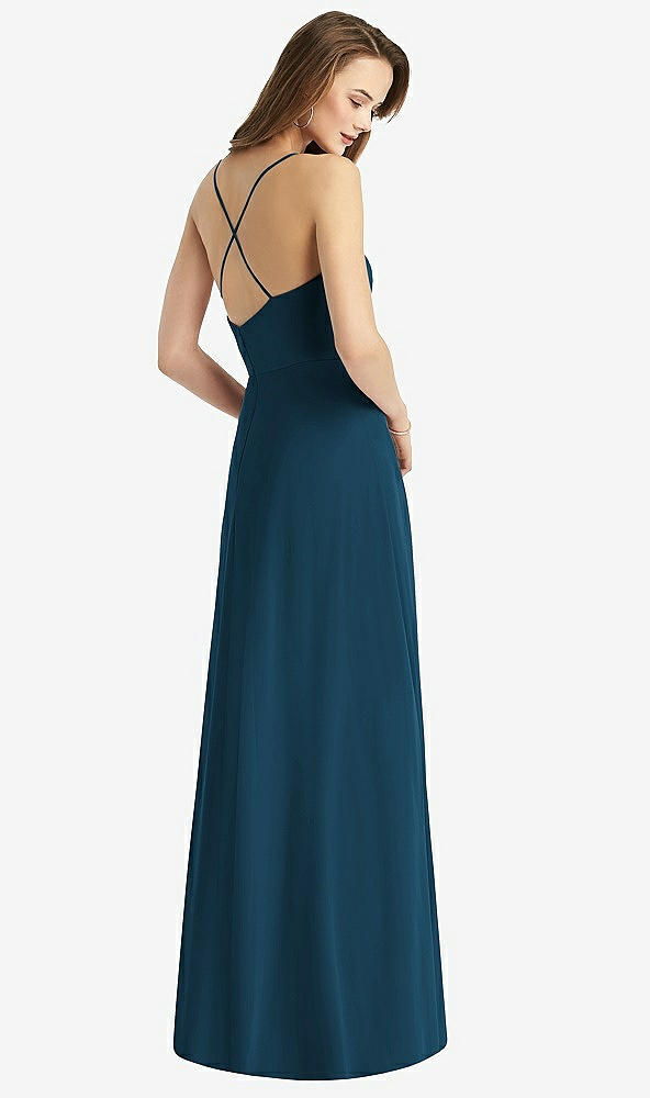 Back View - Atlantic Blue Cowl Neck Criss Cross Back Maxi Dress