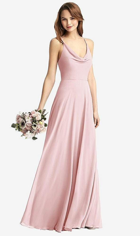 Front View - Ballet Pink Cowl Neck Criss Cross Back Maxi Dress