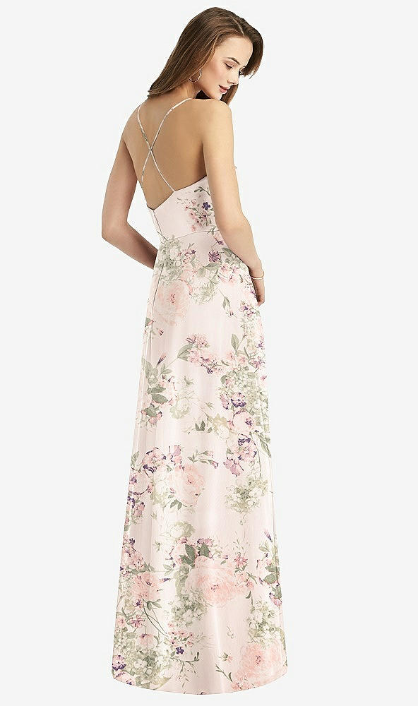 Back View - Blush Garden Cowl Neck Criss Cross Back Maxi Dress